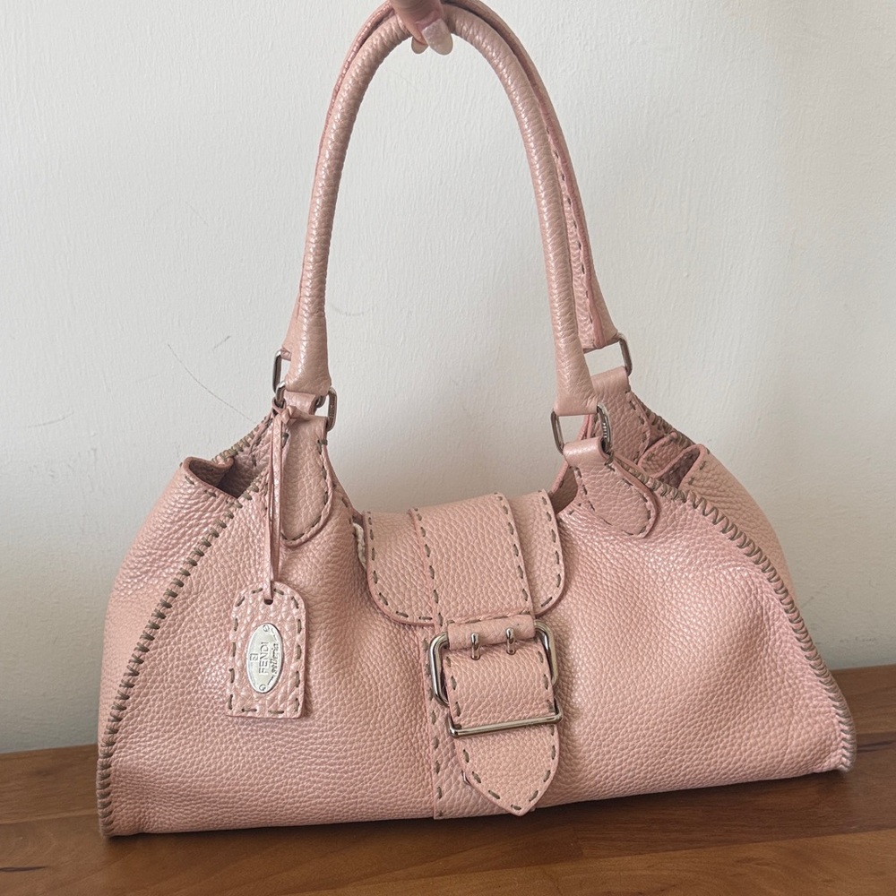 Fendi Blush Pink Pebbled Leather Shoulder Bag with Buckle